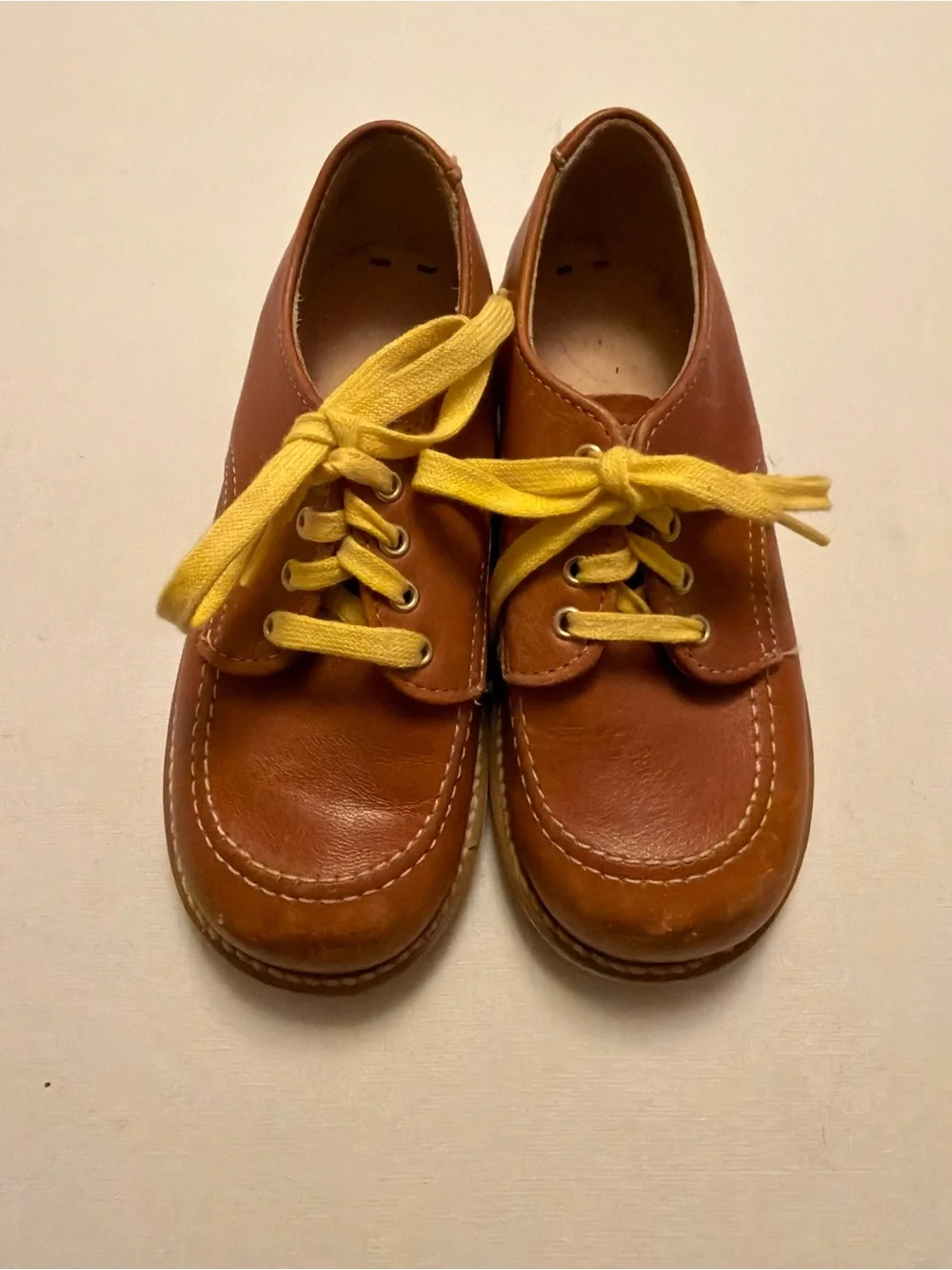 Kids Brown Leather Lace-Up Shoes with Yellow Laces